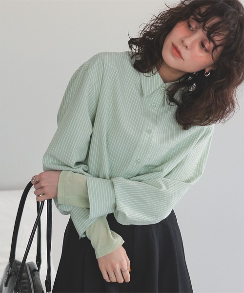 titivate(ティティベイト)の「シアーカットソーロングスリーブトップス(Tシャツ/カットソー・レディース・ライトブルー/ブラック/ライトグリーン/オフホワイト/ライトピンク/シルバー/ボルドー/ネイビー・L/M/S)」の18枚目の写真