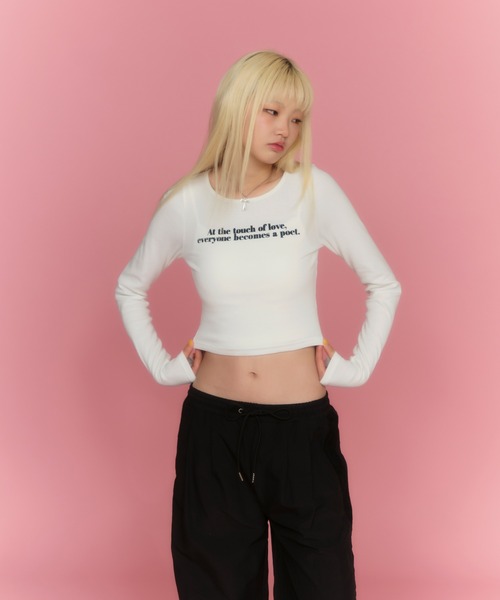 ACLENT（アクレント）の「フロッキープリントリブロンT（Tシャツ/カットソー・レディース・カーキ/グレー/ダークグレー/ホワイト・FREE）」の5枚目の写真