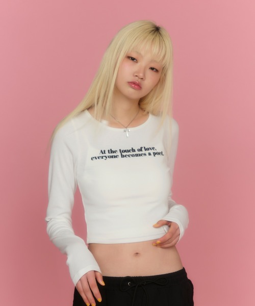 ACLENT（アクレント）の「フロッキープリントリブロンT（Tシャツ/カットソー・レディース・カーキ/グレー/ダークグレー/ホワイト・FREE）」の6枚目の写真