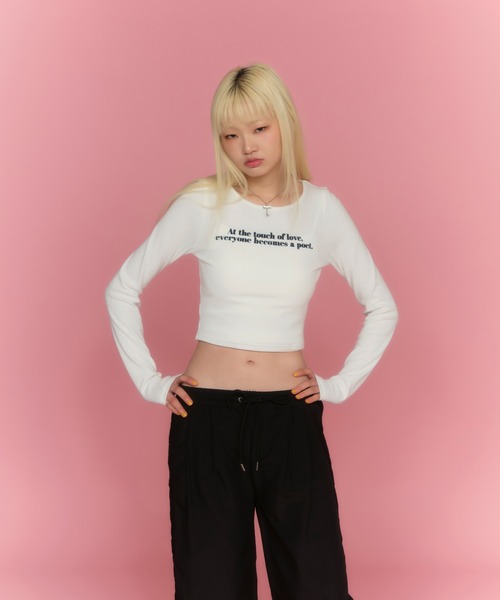 ACLENT（アクレント）の「フロッキープリントリブロンT（Tシャツ/カットソー・レディース・カーキ/グレー/ダークグレー/ホワイト・FREE）」の7枚目の写真