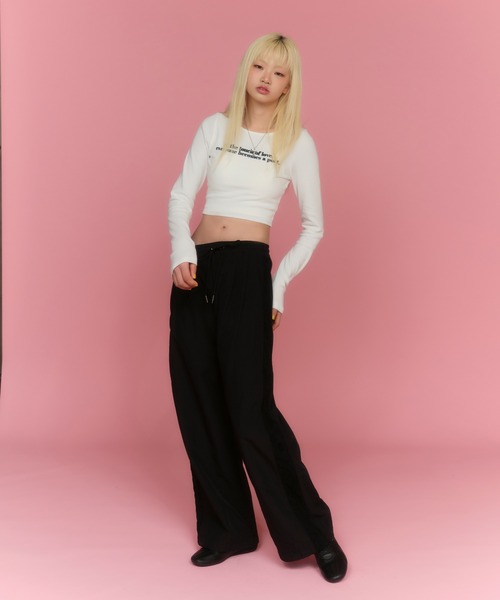 ACLENT（アクレント）の「フロッキープリントリブロンT（Tシャツ/カットソー・レディース・カーキ/グレー/ダークグレー/ホワイト・FREE）」の8枚目の写真
