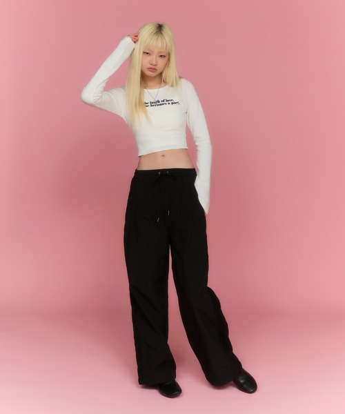 ACLENT（アクレント）の「フロッキープリントリブロンT（Tシャツ/カットソー・レディース・カーキ/グレー/ダークグレー/ホワイト・FREE）」の9枚目の写真