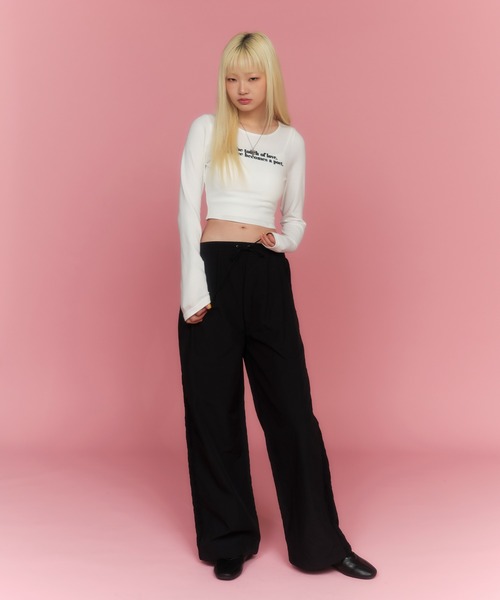 ACLENT（アクレント）の「フロッキープリントリブロンT（Tシャツ/カットソー・レディース・カーキ/グレー/ダークグレー/ホワイト・FREE）」の10枚目の写真