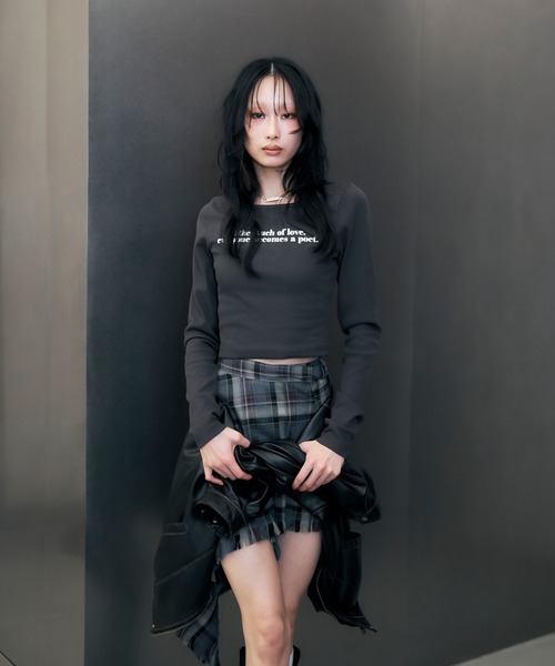 ACLENT（アクレント）の「フロッキープリントリブロンT（Tシャツ/カットソー・レディース・カーキ/グレー/ダークグレー/ホワイト・FREE）」の18枚目の写真