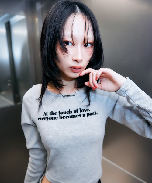 ACLENT（アクレント）の「フロッキープリントリブロンT（Tシャツ/カットソー・レディース・カーキ/グレー/ダークグレー/ホワイト・FREE）」の14枚目の写真