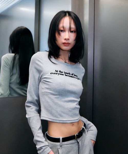 ACLENT（アクレント）の「フロッキープリントリブロンT（Tシャツ/カットソー・レディース・カーキ/グレー/ダークグレー/ホワイト・FREE）」の17枚目の写真