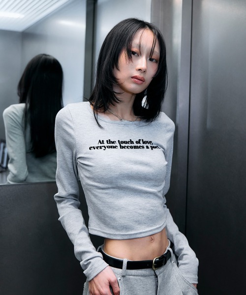 ACLENT（アクレント）の「フロッキープリントリブロンT（Tシャツ/カットソー・レディース・カーキ/グレー/ダークグレー/ホワイト・FREE）」の13枚目の写真