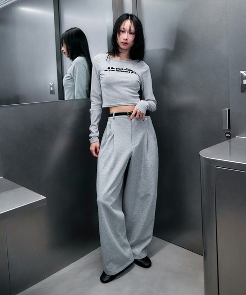 ACLENT（アクレント）の「フロッキープリントリブロンT（Tシャツ/カットソー・レディース・カーキ/グレー/ダークグレー/ホワイト・FREE）」の16枚目の写真