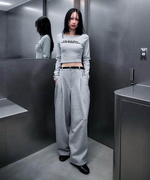 ACLENT（アクレント）の「フロッキープリントリブロンT（Tシャツ/カットソー・レディース・カーキ/グレー/ダークグレー/ホワイト・FREE）」の11枚目の写真
