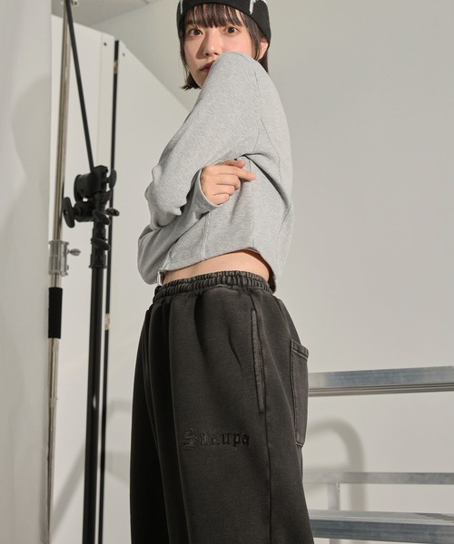 Snap club（スナップクラブ）の「【Snap club】ヴィンテージ加工 ロゴ刺繍 ドロストスウェットパンツ（スウェットパンツ・レディース・ブラック/ブラウン/レッド・S/M/L）」の4枚目の写真