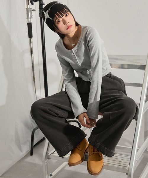 Snap club（スナップクラブ）の「【Snap club】ヴィンテージ加工 ロゴ刺繍 ドロストスウェットパンツ（スウェットパンツ・レディース・ブラック/ブラウン/レッド・S/M/L）」の6枚目の写真