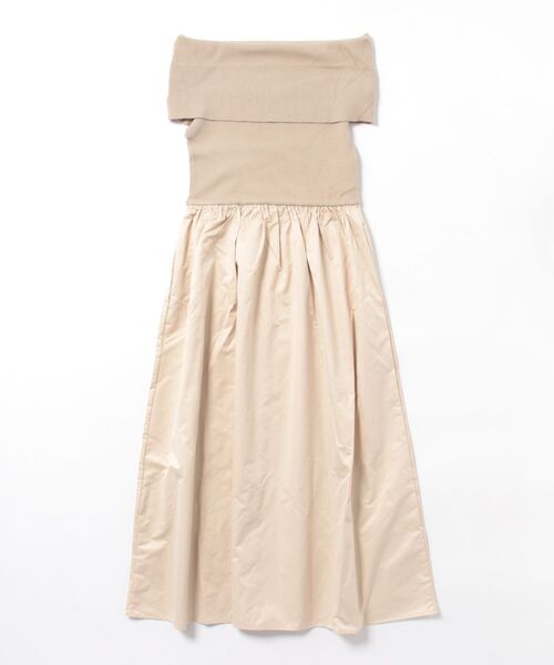 STYLEBLOCK（スタイルブロック）の「ニット×タフタオフショルワンピース（ワンピース・レディース・ライトベージュ/ブラック/チャコールグレー・M）」の2枚目の写真