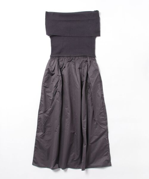 STYLEBLOCK（スタイルブロック）の「ニット×タフタオフショルワンピース（ワンピース・レディース・ライトベージュ/ブラック/チャコールグレー・M）」の3枚目の写真