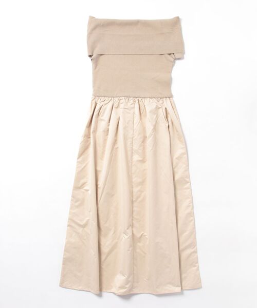 STYLEBLOCK（スタイルブロック）の「ニット×タフタオフショルワンピース（ワンピース・レディース・ライトベージュ/ブラック/チャコールグレー・M）」の4枚目の写真