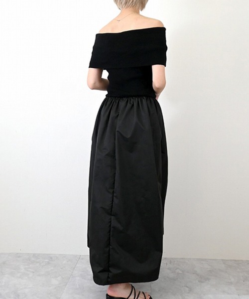 STYLEBLOCK（スタイルブロック）の「ニット×タフタオフショルワンピース（ワンピース・レディース・ライトベージュ/ブラック/チャコールグレー・M）」の8枚目の写真