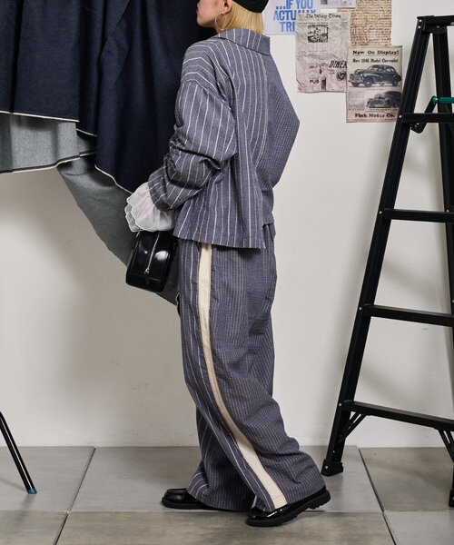 etsinta（エシンタ）の「【etsinta】リメイクライトサッカーストライプジャケット（テーラードジャケット・レディース・ブルー/オフホワイト・ONE SIZE）」の14枚目の写真