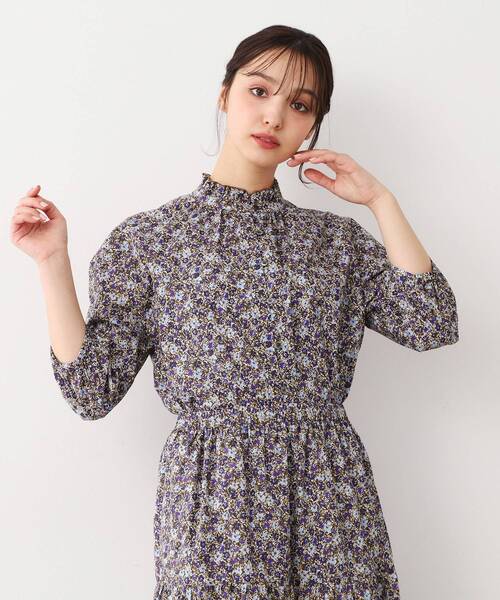 LAURA ASHLEY / ローラ アシュレイ 【洗える／コットン100％／同柄アイテムあり】アマイア ディッツィー柄袖見返しプルオーバー セール】【洗える／コットン100％／同柄アイテムあり】アマイア