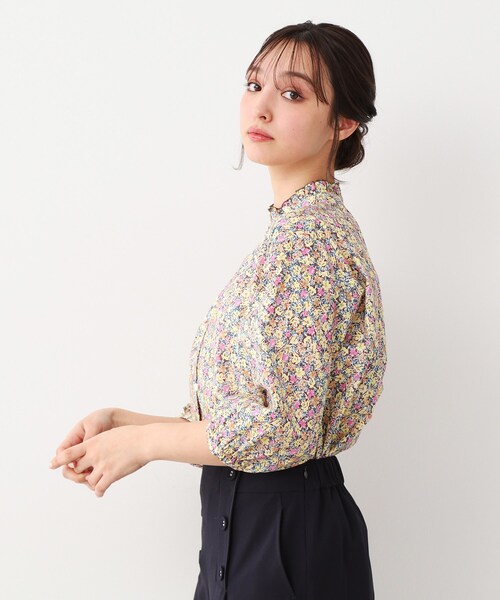 LauraAshley ローラアシュレイ ペイズリー柄 ブラウス ベージュ L LAURA ASHLEY 送料無料 シルク混 花柄ブラウス・UK12△ローラ