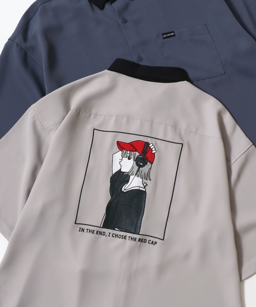 Red Cap Girl（レッドキャプガール）の「Red Cap Girl/レッドキャップガール 接触冷感/イージーケア/ストレッチ オーバーサイズ バックプリント刺繍 ロゴ ワンポイント 半袖シャツ/レディース メンズ（シャツ/ブラウス・レディース・ブルー/ミント/ブルー系その他/ブラック系その他/ホワイト/ホワイト系その他/ベージュ系その他/ベージュ/ブラック・L/M）」の5枚目の写真