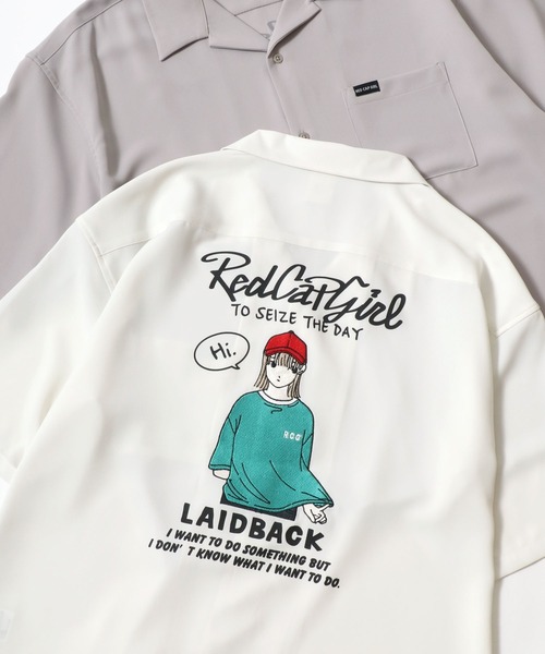 Red Cap Girl（レッドキャプガール）の「Red Cap Girl/レッドキャップガール 接触冷感/イージーケア/ストレッチ オーバーサイズ バックプリント刺繍 ロゴ ワンポイント 半袖シャツ/レディース メンズ（シャツ/ブラウス・レディース・ブルー/ミント/ブルー系その他/ブラック系その他/ホワイト/ホワイト系その他/ベージュ系その他/ベージュ/ブラック・L/M）」の3枚目の写真