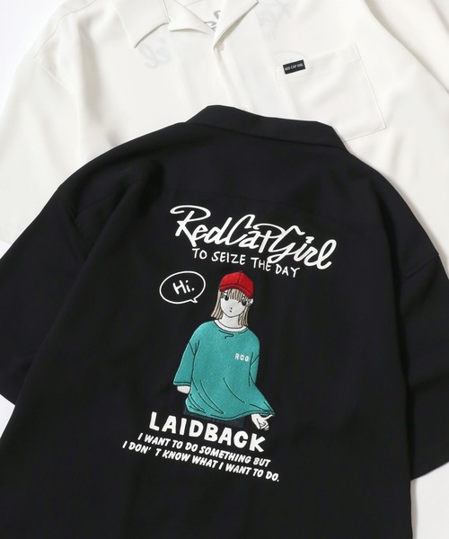 Red Cap Girl（レッドキャプガール）の「Red Cap Girl/レッドキャップガール 接触冷感/イージーケア/ストレッチ オーバーサイズ バックプリント刺繍 ロゴ ワンポイント 半袖シャツ/レディース メンズ（シャツ/ブラウス・レディース・ブルー/ミント/ブルー系その他/ブラック系その他/ホワイト/ホワイト系その他/ベージュ系その他/ベージュ/ブラック・L/M）」の4枚目の写真