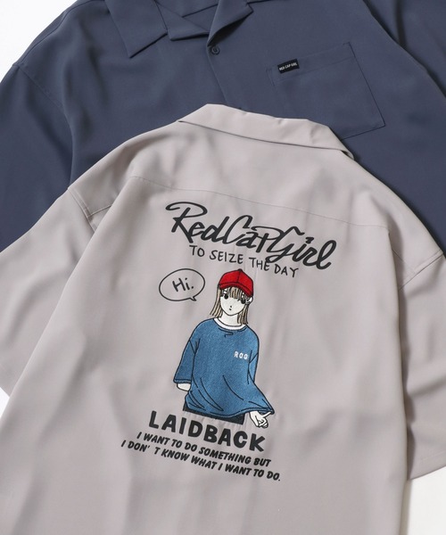 Red Cap Girl（レッドキャプガール）の「Red Cap Girl/レッドキャップガール 接触冷感/イージーケア/ストレッチ オーバーサイズ バックプリント刺繍 ロゴ ワンポイント 半袖シャツ/レディース メンズ（シャツ/ブラウス・レディース・ブルー/ミント/ブルー系その他/ブラック系その他/ホワイト/ホワイト系その他/ベージュ系その他/ベージュ/ブラック・L/M）」の6枚目の写真