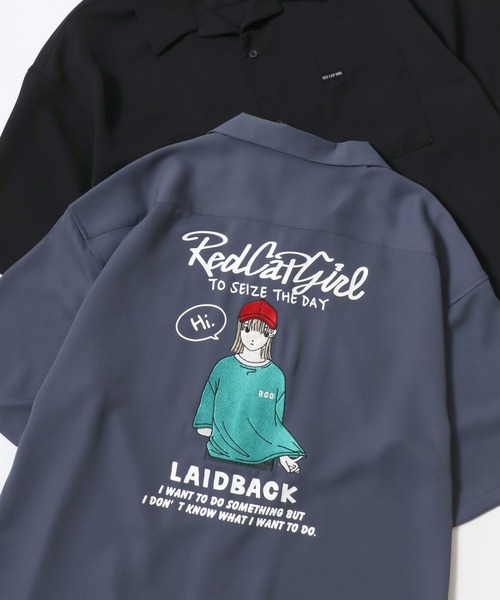 Red Cap Girl（レッドキャプガール）の「Red Cap Girl/レッドキャップガール 接触冷感/イージーケア/ストレッチ オーバーサイズ バックプリント刺繍 ロゴ ワンポイント 半袖シャツ/レディース メンズ（シャツ/ブラウス・レディース・ブルー/ミント/ブルー系その他/ブラック系その他/ホワイト/ホワイト系その他/ベージュ系その他/ベージュ/ブラック・L/M）」の9枚目の写真
