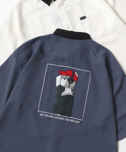 Red Cap Girl（レッドキャプガール）の「Red Cap Girl/レッドキャップガール 接触冷感/イージーケア/ストレッチ オーバーサイズ バックプリント刺繍 ロゴ ワンポイント 半袖シャツ/レディース メンズ（シャツ/ブラウス・レディース・ブルー/ミント/ブルー系その他/ブラック系その他/ホワイト/ホワイト系その他/ベージュ系その他/ベージュ/ブラック・L/M）」の8枚目の写真