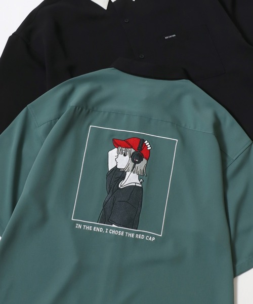 Red Cap Girl（レッドキャプガール）の「Red Cap Girl/レッドキャップガール 接触冷感/イージーケア/ストレッチ オーバーサイズ バックプリント刺繍 ロゴ ワンポイント 半袖シャツ/レディース メンズ（シャツ/ブラウス・レディース・ブルー/ミント/ブルー系その他/ブラック系その他/ホワイト/ホワイト系その他/ベージュ系その他/ベージュ/ブラック・L/M）」の7枚目の写真