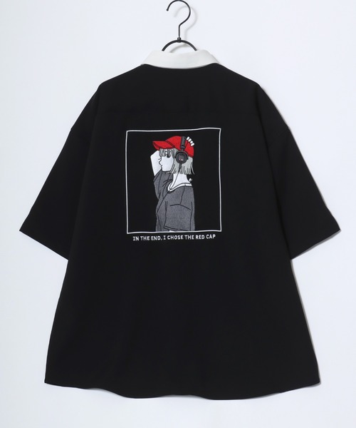 Red Cap Girl（レッドキャプガール）の「Red Cap Girl/レッドキャップガール 接触冷感/イージーケア/ストレッチ オーバーサイズ バックプリント刺繍 ロゴ ワンポイント 半袖シャツ/レディース メンズ（シャツ/ブラウス・レディース・ブルー/ミント/ブルー系その他/ブラック系その他/ホワイト/ホワイト系その他/ベージュ系その他/ベージュ/ブラック・L/M）」の17枚目の写真