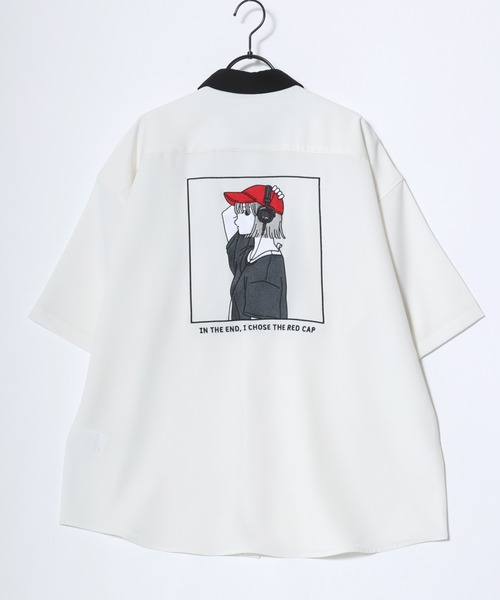 Red Cap Girl（レッドキャプガール）の「Red Cap Girl/レッドキャップガール 接触冷感/イージーケア/ストレッチ オーバーサイズ バックプリント刺繍 ロゴ ワンポイント 半袖シャツ/レディース メンズ（シャツ/ブラウス・レディース・ブルー/ミント/ブルー系その他/ブラック系その他/ホワイト/ホワイト系その他/ベージュ系その他/ベージュ/ブラック・L/M）」の13枚目の写真