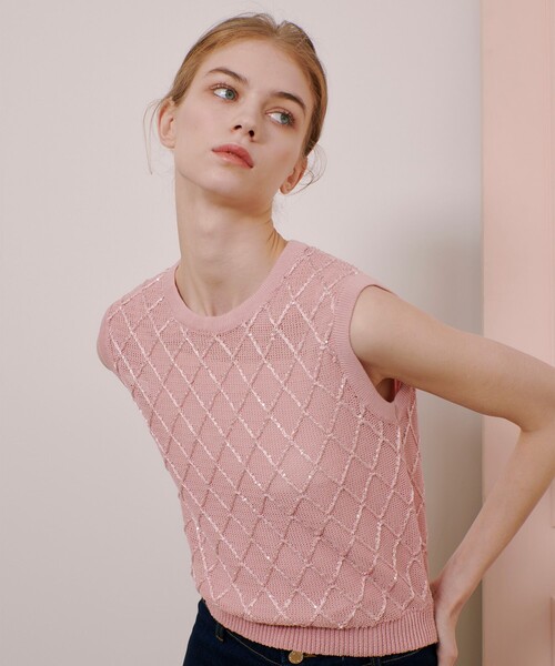 LOULOU WILLOUGHBY(ルルウィルビー)の「【LOULOU WILLOUGHBY】シークインエンブロイダリープルオーバー(ニット/セーター・レディース・ピンク/ブラック/オフホワイト・2)」の3枚目の写真