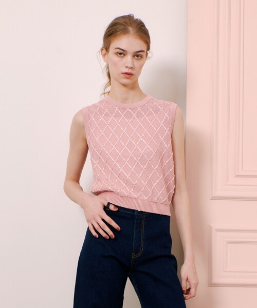 LOULOU WILLOUGHBY(ルルウィルビー)の「【LOULOU WILLOUGHBY】シークインエンブロイダリープルオーバー(ニット/セーター・レディース・ピンク/ブラック/オフホワイト・2)」の9枚目の写真