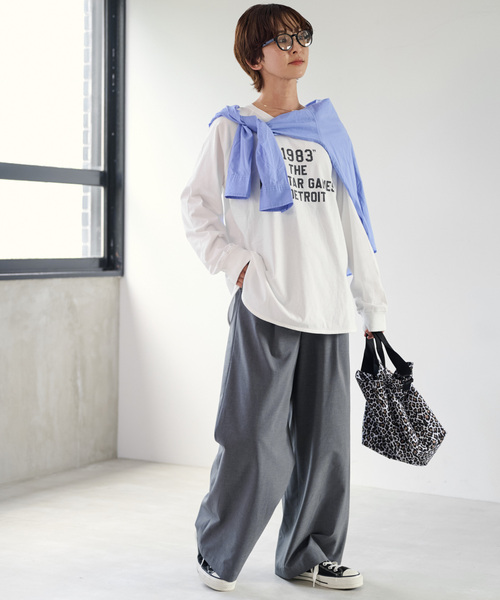 JOURNAL STANDARD relume（ジャーナルスタンダード　レリューム）の「《追加2》ラグランスリーブカレッジロングスリーブTEE（Tシャツ/カットソー・レディース・ブラック系その他/ホワイト/ホワイト系その他・FREE）」の4枚目の写真