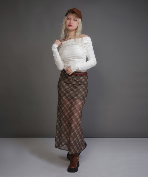 ACLENT（アクレント）の「バイアスチェックナロースカート（スカート・レディース・ブラック/ブラウン/グリーン・FREE）」の10枚目の写真