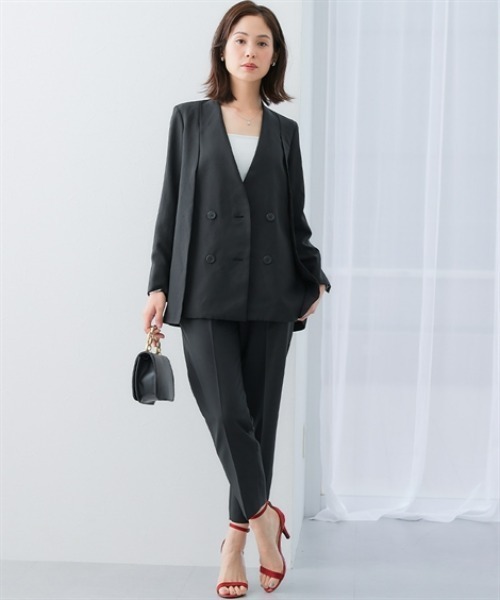 7days Life Styling(セブンデイズライフスタイリング)の「【レディーススーツ】2WAYダブルブレストジャケット(上下別売)<大きいサイズ有>(ノーカラージャケット・レディース・ブラック・S/M/L/3L/LL)」の12枚目の写真