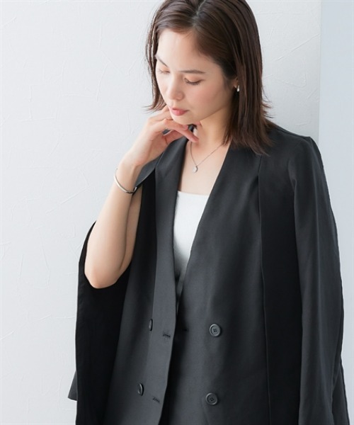 7days Life Styling(セブンデイズライフスタイリング)の「【レディーススーツ】2WAYダブルブレストジャケット(上下別売)<大きいサイズ有>(ノーカラージャケット・レディース・ブラック・S/M/L/3L/LL)」の7枚目の写真