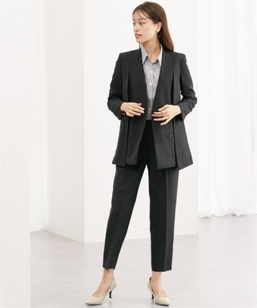 7days Life Styling(セブンデイズライフスタイリング)の「【レディーススーツ】2WAYダブルブレストジャケット(上下別売)<大きいサイズ有>(ノーカラージャケット・レディース・ブラック・S/M/L/3L/LL)」の6枚目の写真