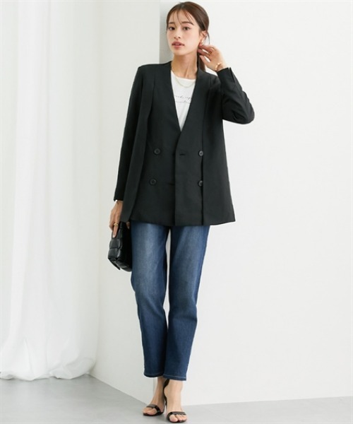 7days Life Styling(セブンデイズライフスタイリング)の「【レディーススーツ】2WAYダブルブレストジャケット(上下別売)<大きいサイズ有>(ノーカラージャケット・レディース・ブラック・S/M/L/3L/LL)」の3枚目の写真