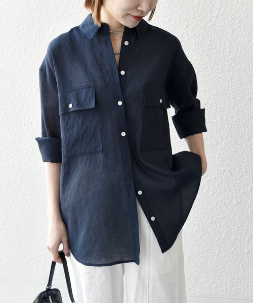 セール】SHIPS any:〈洗濯機可能〉シアー リボン レギュラーカラー