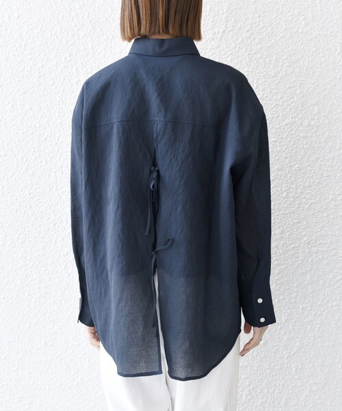 セール】SHIPS any:〈洗濯機可能〉シアー リボン レギュラーカラー