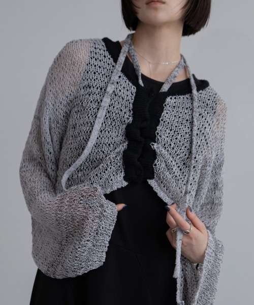 VACANCY（ヴァカンシー）の「透かし編みシアーカーディガン（カーディガン/ボレロ・レディース・パープル/グレー/グリーン・FREE）」の3枚目の写真
