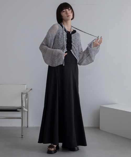ブローディア BRODIAEA 透け感シアーワンボタンカーディガン長袖 （ブルー） ブローディア BRODIAEA 透け感シアーワンボタンカーディガン長袖