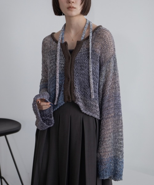 VACANCY（ヴァカンシー）の「透かし編みシアーカーディガン（カーディガン/ボレロ・レディース・パープル/グレー/グリーン・FREE）」の22枚目の写真