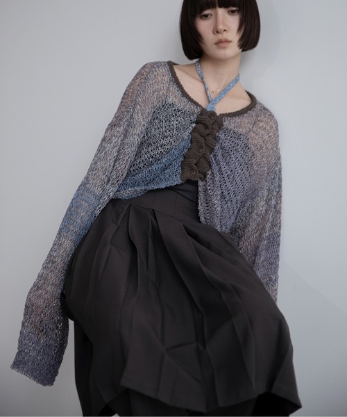 VACANCY（ヴァカンシー）の「透かし編みシアーカーディガン（カーディガン/ボレロ・レディース・パープル/グレー/グリーン・FREE）」の9枚目の写真