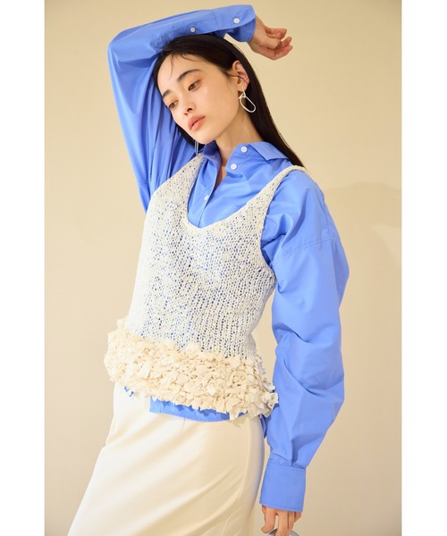 emmi（エミ）の「リボンディティールトップス（ニット/セーター・レディース・コーラルピンク/アイボリー/ブラック・FREE）」の2枚目の写真