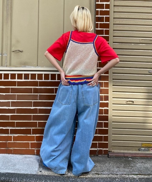 Candy Stripper（キャンディストリッパー）の「CURVE DAMAGE DENIM パンツ（デニムパンツ・レディース・インディゴブルー/ライトインディゴブルー・FREE）」の8枚目の写真