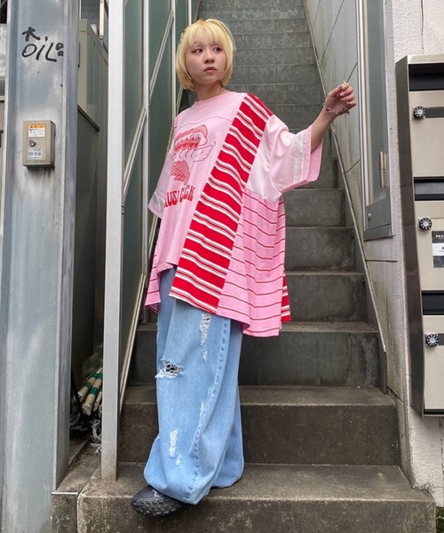 Candy Stripper（キャンディストリッパー）の「CURVE DAMAGE DENIM パンツ（デニムパンツ・レディース・インディゴブルー/ライトインディゴブルー・FREE）」の10枚目の写真