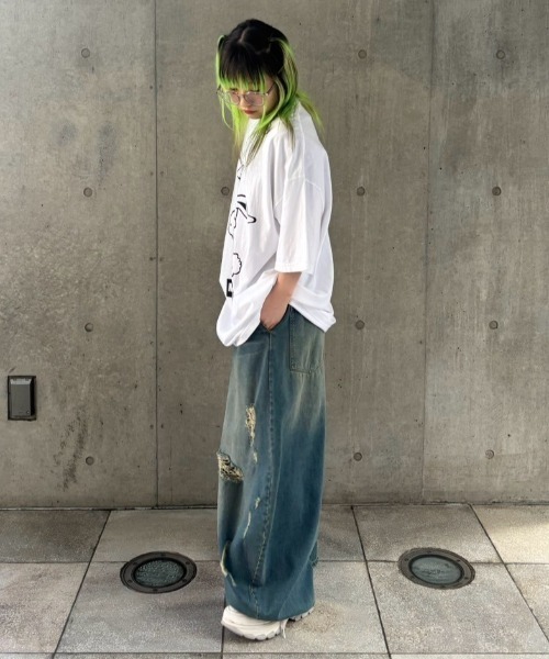 Candy Stripper（キャンディストリッパー）の「CURVE DAMAGE DENIM パンツ（デニムパンツ・レディース・インディゴブルー/ライトインディゴブルー・FREE）」の17枚目の写真