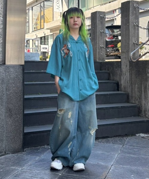 Candy Stripper（キャンディストリッパー）の「CURVE DAMAGE DENIM パンツ（デニムパンツ・レディース・インディゴブルー/ライトインディゴブルー・FREE）」の14枚目の写真